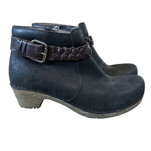 Dansko Ankle Boots Women's Size 41/10.5-11 Black Leather Michelle Braid Comfort
